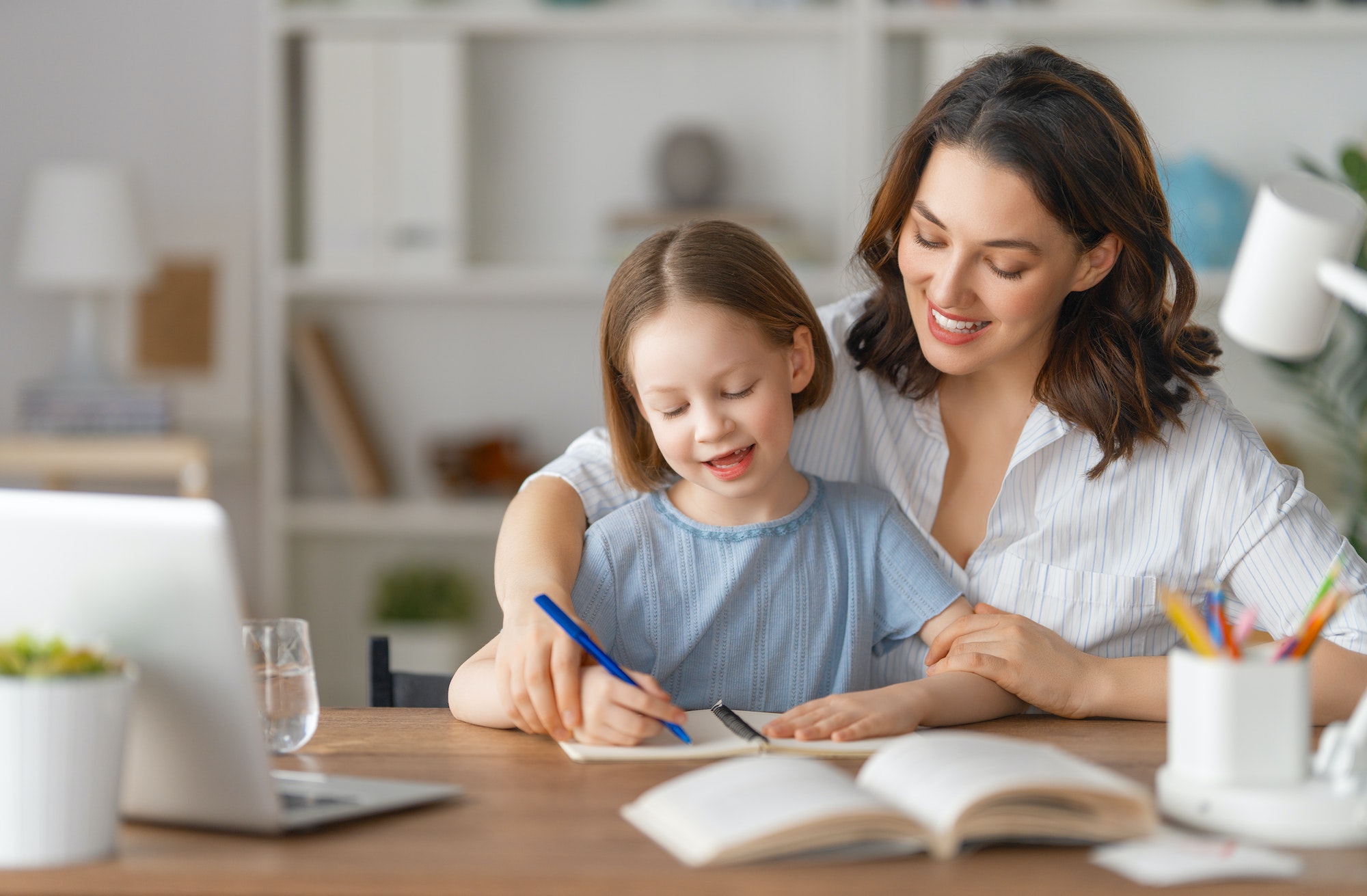 Girl doing homework or online education.