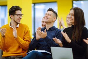 Group of business people meeting in a seminar conference. Planning, education, analysis.